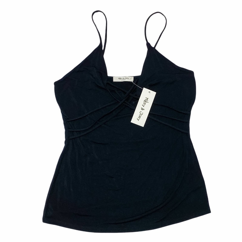 MIKEY & Joey Solid Black Strappy V-Neck Spaghetti Strap Sleeveless Tank Top NWT